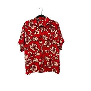 Hibiscus Collection Hawaii Tropical Beachcore Aloha Shirt Floral Red L